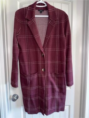 RW&CO. Burgundy Plaid Long Knit Blazer